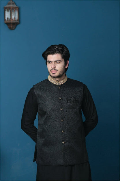 Bareeq Outfits - Black Embroidered Waistcoat