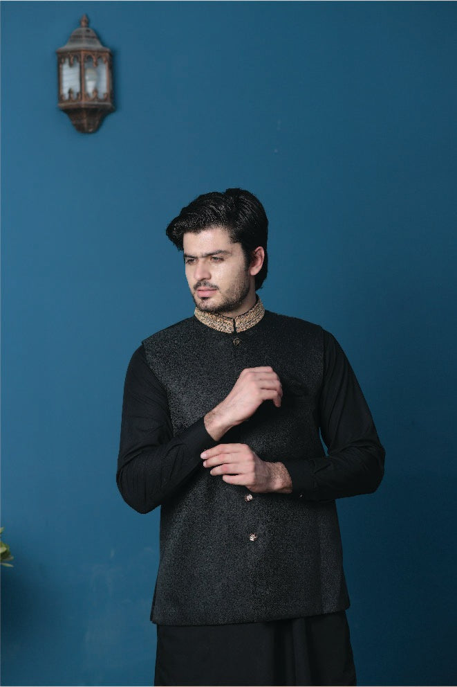 Bareeq Outfits - Black Embroidered Waistcoat