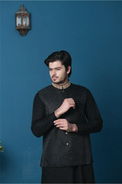 Bareeq Outfits - Black Embroidered Waistcoat