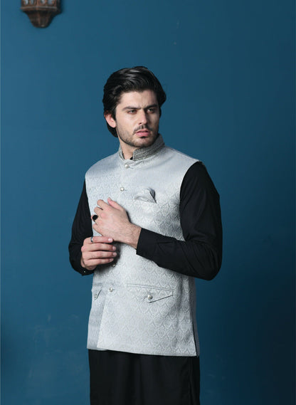 Bareeq Outfits - Grey Embroidered Waistcoat