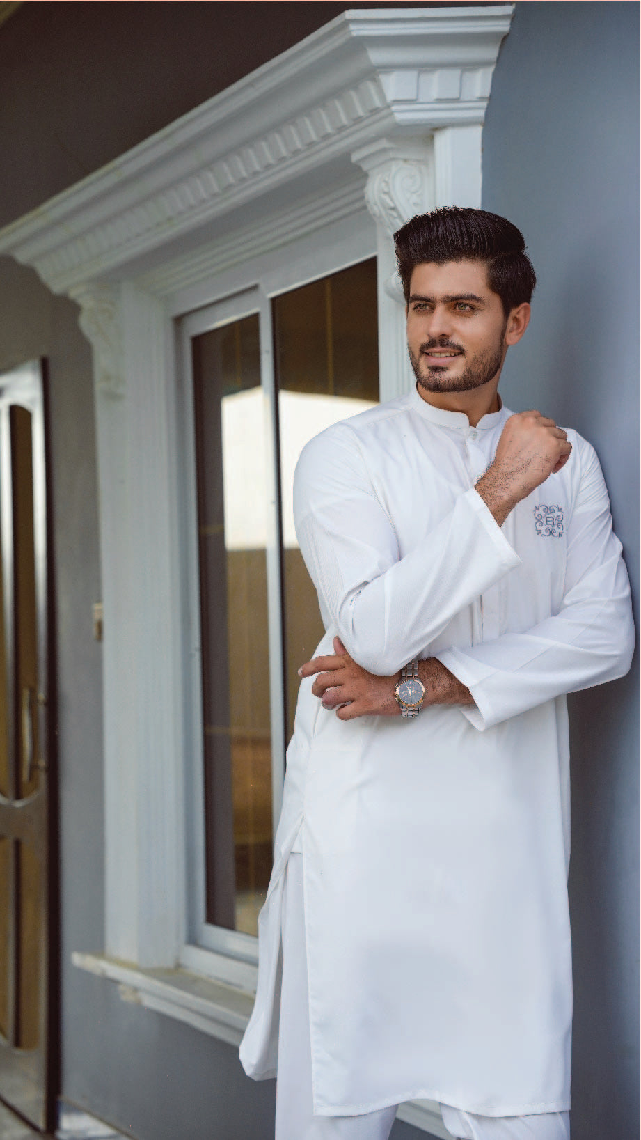 Bareeq Outfits - White Blended Kurta Pajama