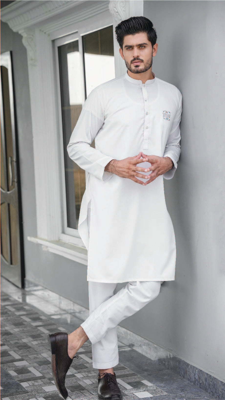 Bareeq Outfits - White Blended Kurta Pajama