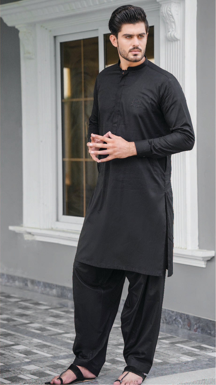 Bareeq Outfits - Black Cotton Shalwar-Kameez