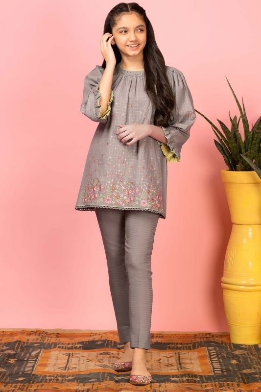 Dyed Embroidered Jacquard Kurti