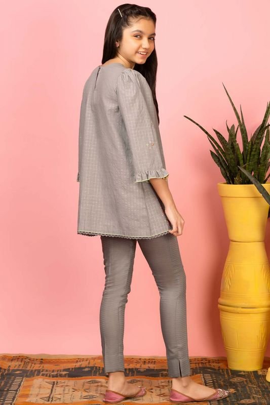 Dyed Embroidered Jacquard Kurti