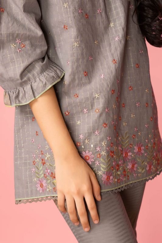 Dyed Embroidered Jacquard Kurti
