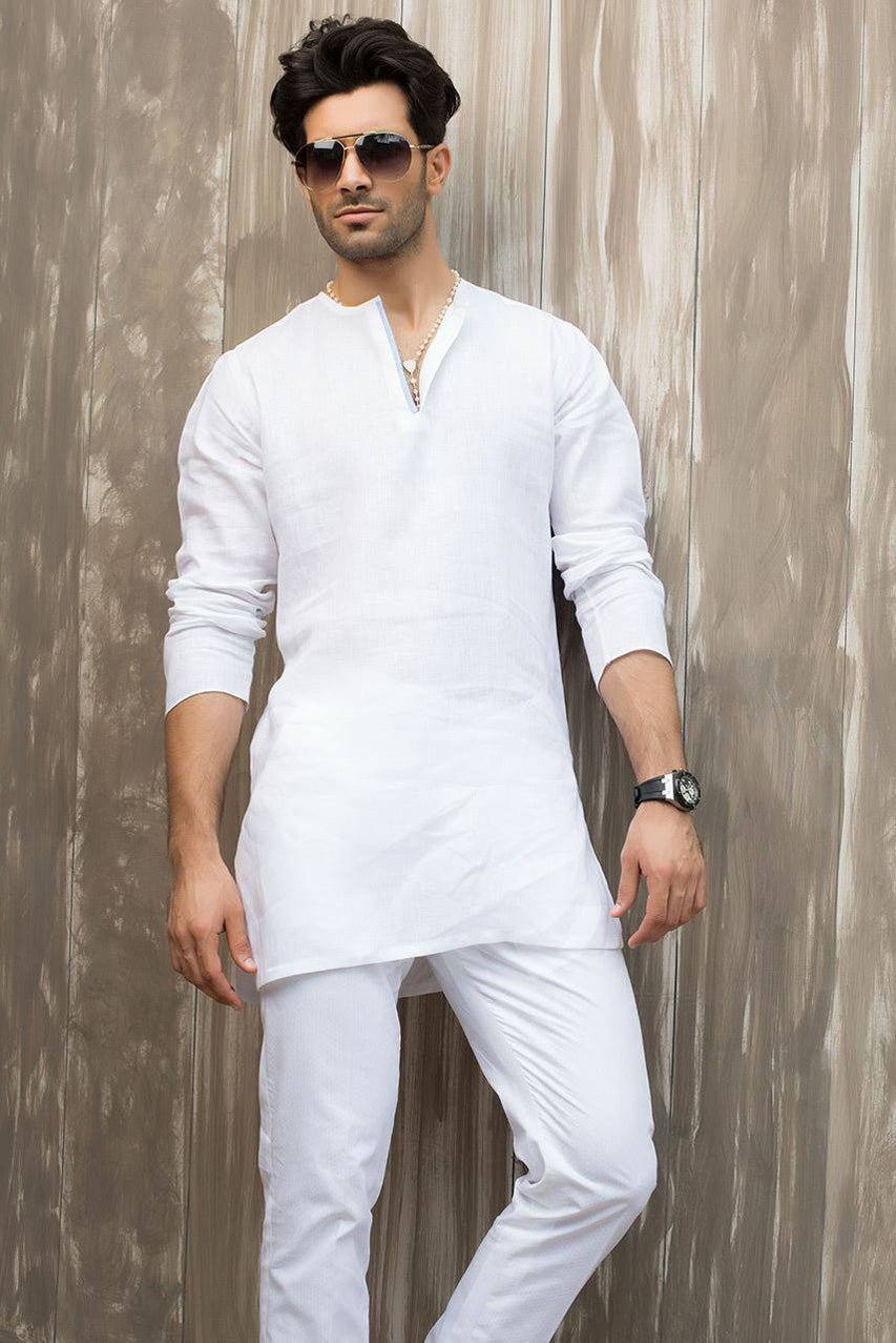 White Linen Short Kurta and trousers