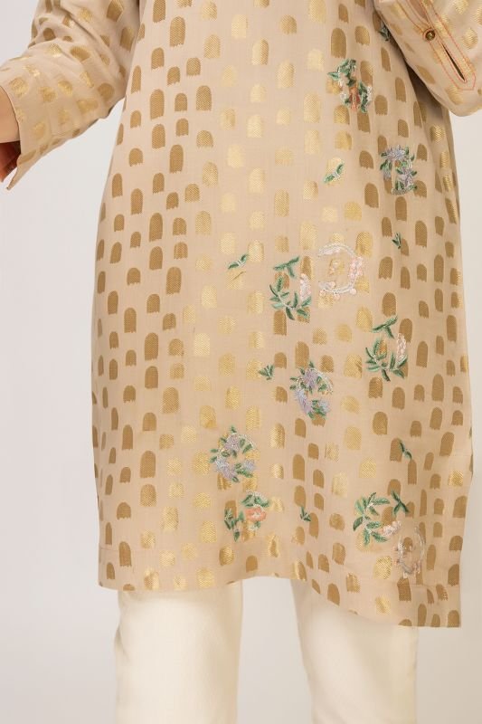 Dyed Embroidered Jacquard Kurti