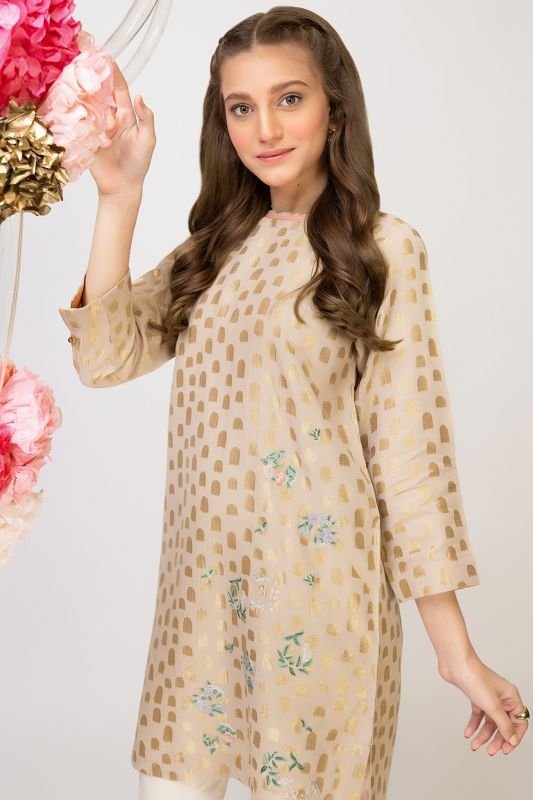 Dyed Embroidered Jacquard Kurti