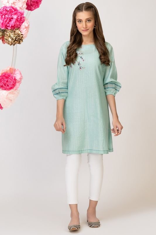 Dyed Embroidered Jacquard Kurti