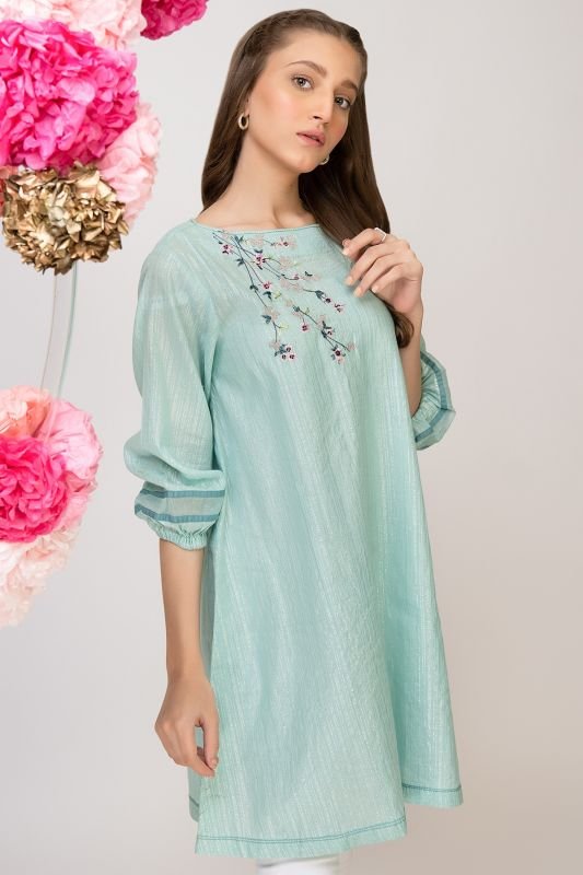 Dyed Embroidered Jacquard Kurti