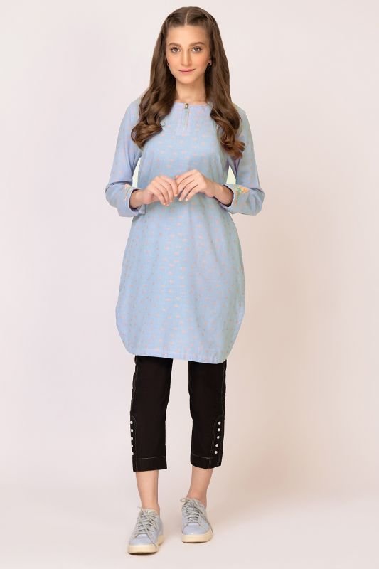 Dyed Embroidered Jacquard Kurti
