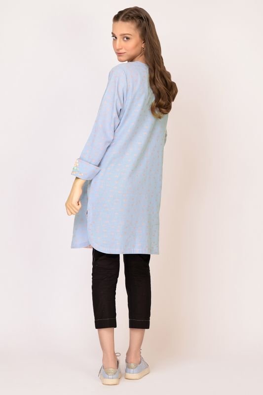 Dyed Embroidered Jacquard Kurti