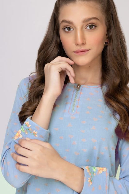 Dyed Embroidered Jacquard Kurti