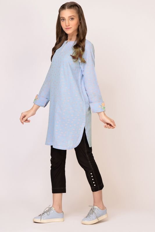 Dyed Embroidered Jacquard Kurti