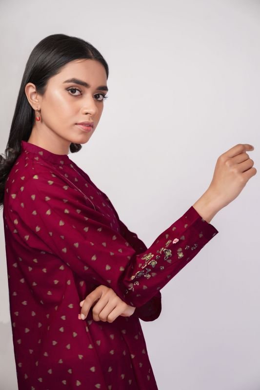 Embroidered Jacquard Kurti