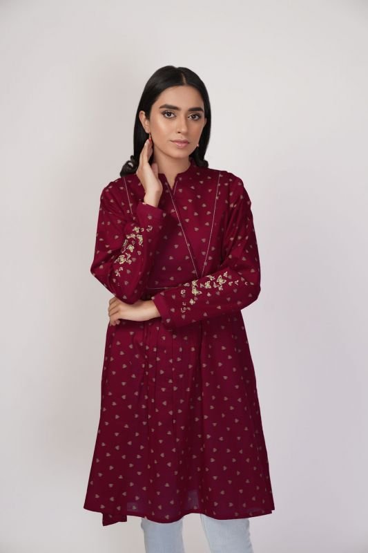 Embroidered Jacquard Kurti