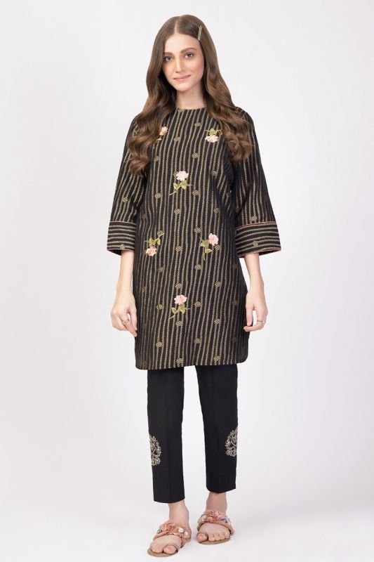 Dyed Embroidered Jacquard Kurti