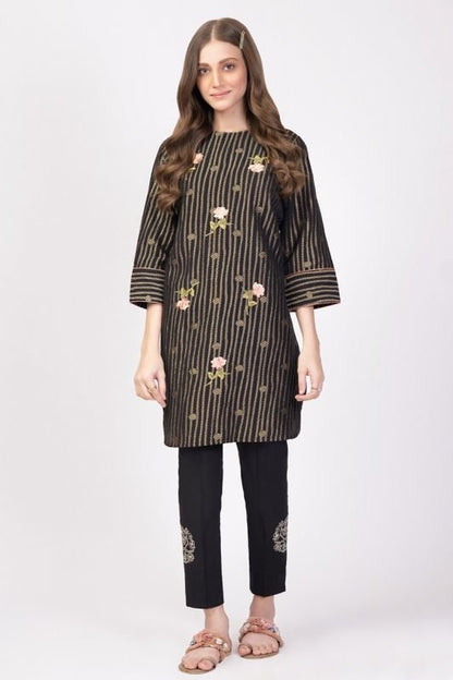 Dyed Embroidered Jacquard Kurti