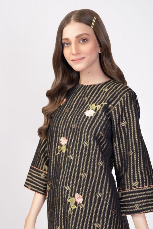 Dyed Embroidered Jacquard Kurti