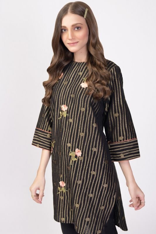 Dyed Embroidered Jacquard Kurti