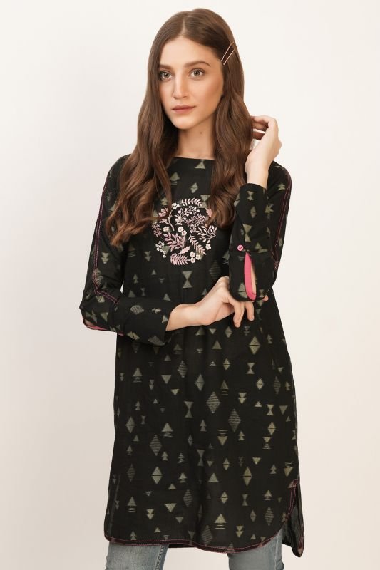 Embroidered Jacquard Kurti