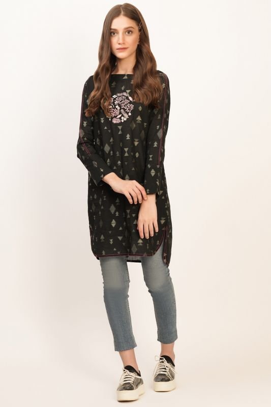 Embroidered Jacquard Kurti