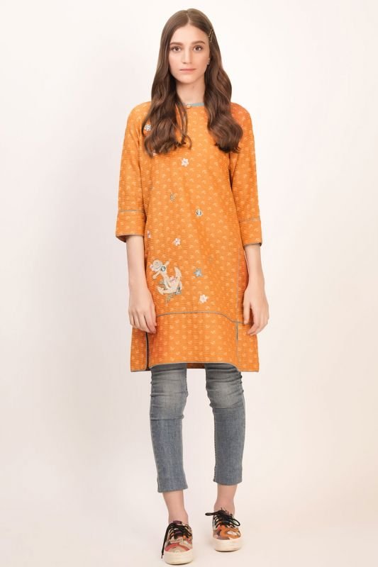 Dyed Embroidered Jacquard Kurti