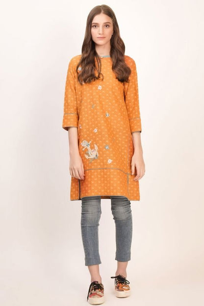 Dyed Embroidered Jacquard Kurti