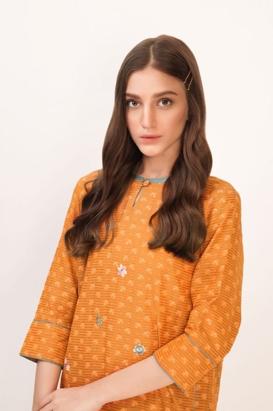 Dyed Embroidered Jacquard Kurti