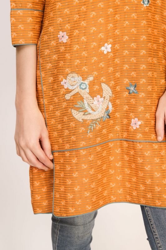 Dyed Embroidered Jacquard Kurti
