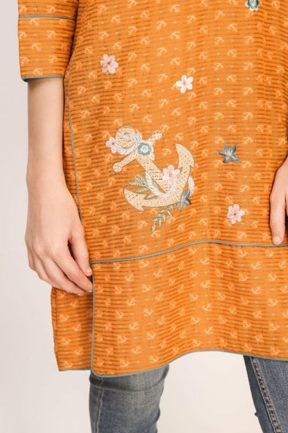Dyed Embroidered Jacquard Kurti