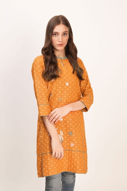 Dyed Embroidered Jacquard Kurti