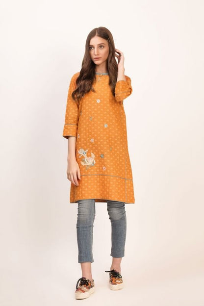 Dyed Embroidered Jacquard Kurti