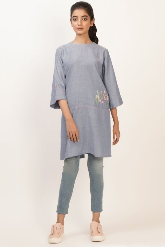 Dyed Embroidered Kurti