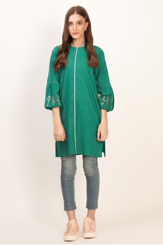 Embroidered Jacquard Kurti