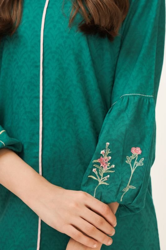 Embroidered Jacquard Kurti