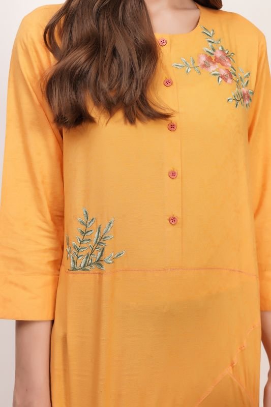 Dyed Embroidered Jacquard Kurti