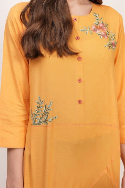 Dyed Embroidered Jacquard Kurti