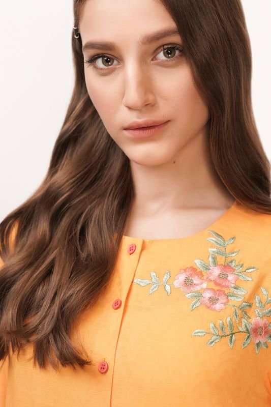 Dyed Embroidered Jacquard Kurti