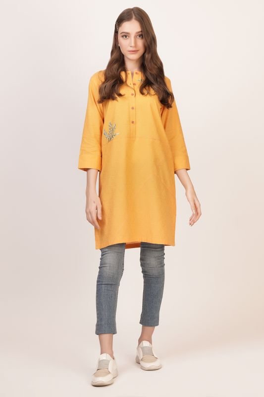 Dyed Embroidered Jacquard Kurti