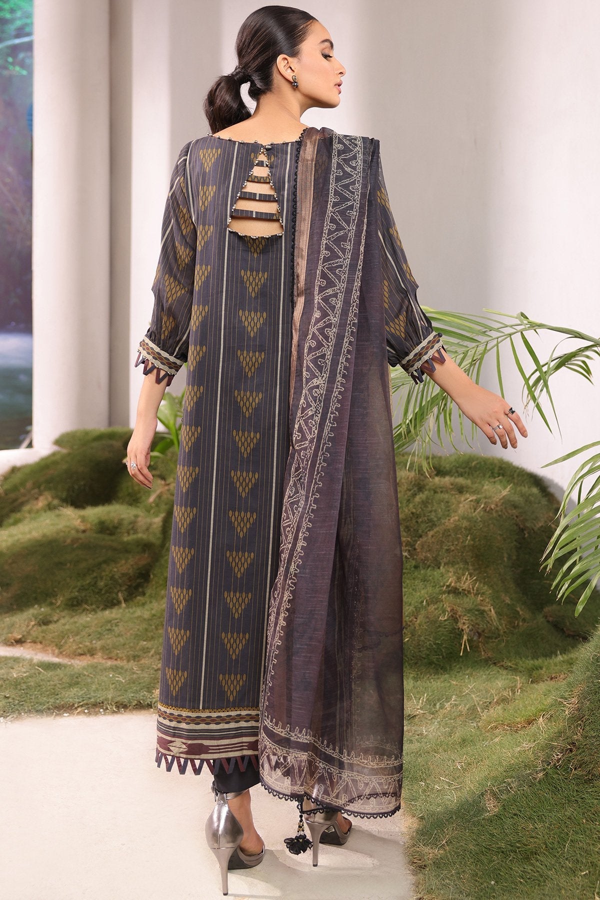 3 Pc Embroidered Two Slub Way Suit With Fancy Dupatta