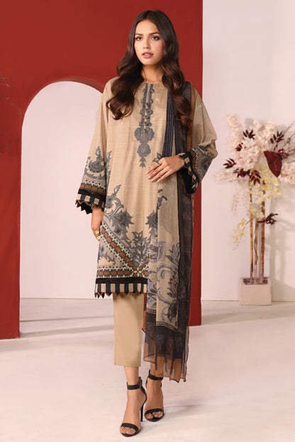 Alkaram - 3 Pc Embroidered Cambric Suit With Chiffon Dupatta