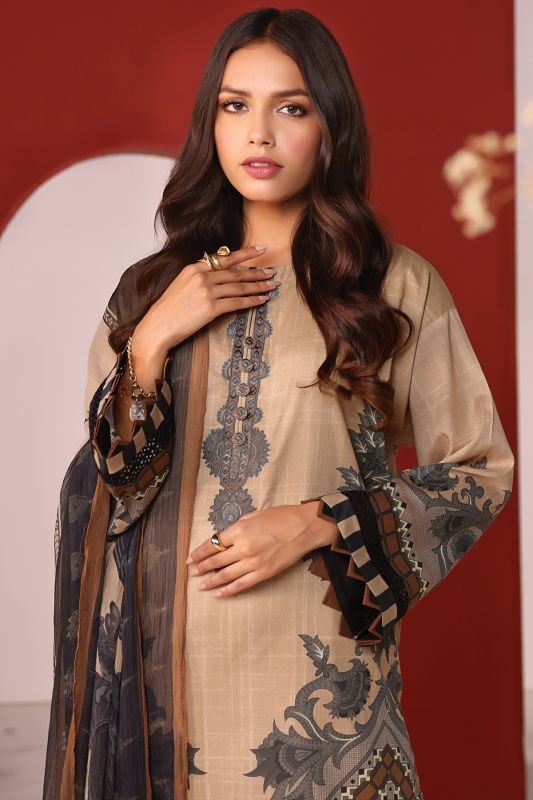 Alkaram - 3 Pc Embroidered Cambric Suit With Chiffon Dupatta