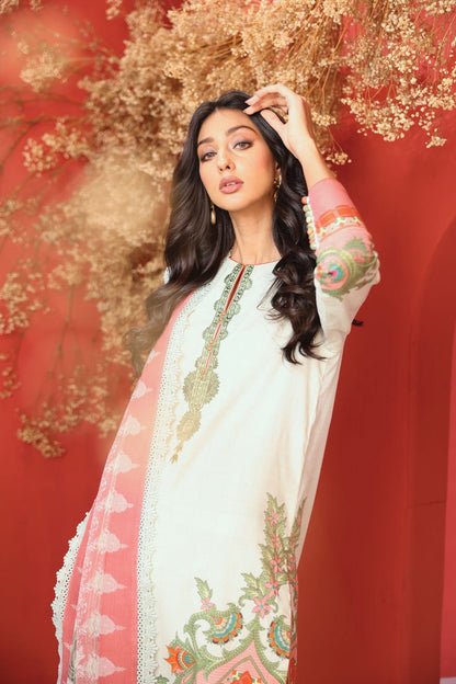 3 Pc Embroidered Cambric Suit With Chiffon Dupatta