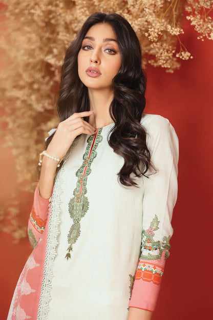 3 Pc Embroidered Cambric Suit With Chiffon Dupatta