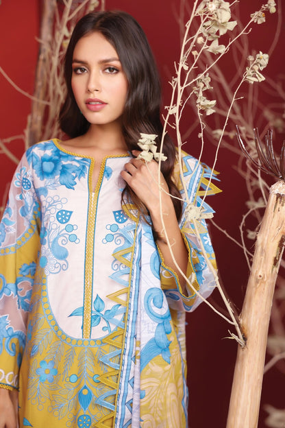 Alkaram - 3 Pc Printed Cambric Suit With Doriya Dupatta