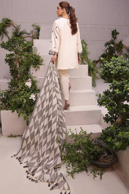 3 Pc Embroidered Dobby Suit With Jacquard Dupatta