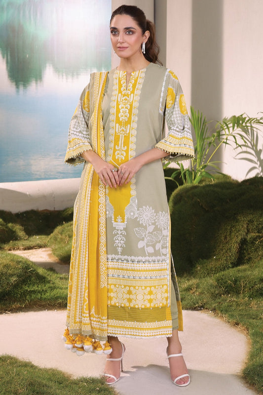 3 Pc Embroidered Cambric Suit With Cotton Net Dupatta