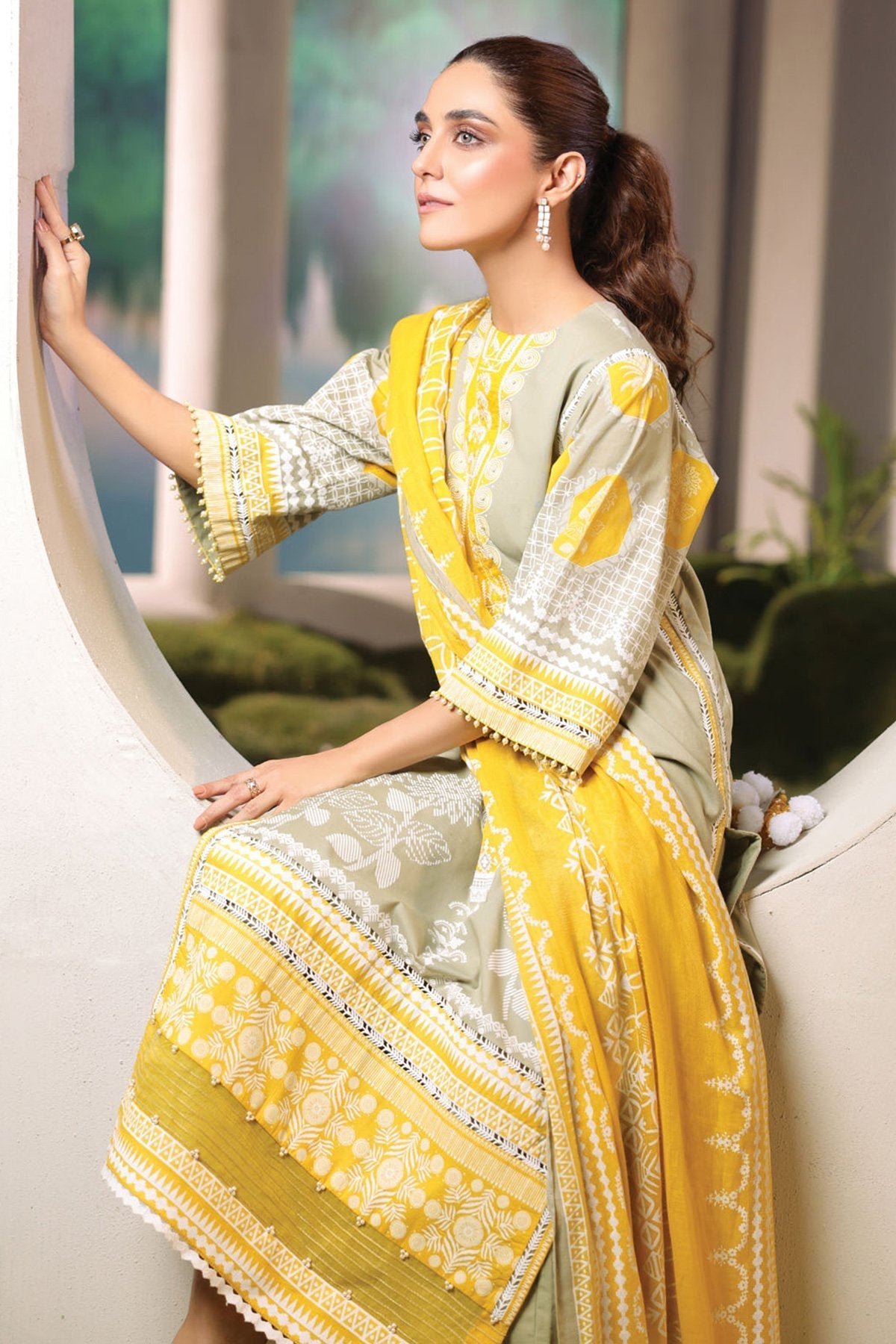 3 Pc Embroidered Cambric Suit With Cotton Net Dupatta